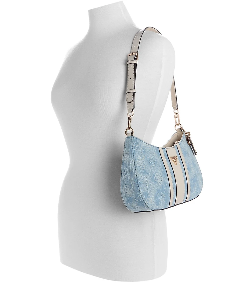 Guess Noelle II Logo Top Zip Denim Shoulder Bag