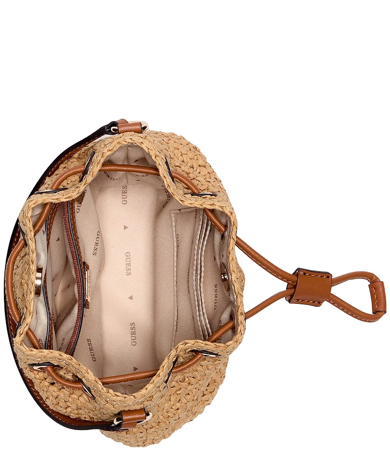 Guess Ofelia Top Handle Woven Straw Bucket Bag