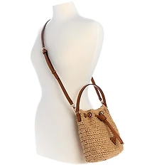 Guess Ofelia Top Handle Woven Straw Bucket Bag