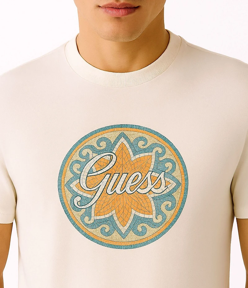 Guess Organic Cotton Blend Short Sleeve Mosaic Tile T-Shirt