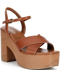 Guess Qeelin Leather Ankle Strap Crossband Platform Block Heel Sandals