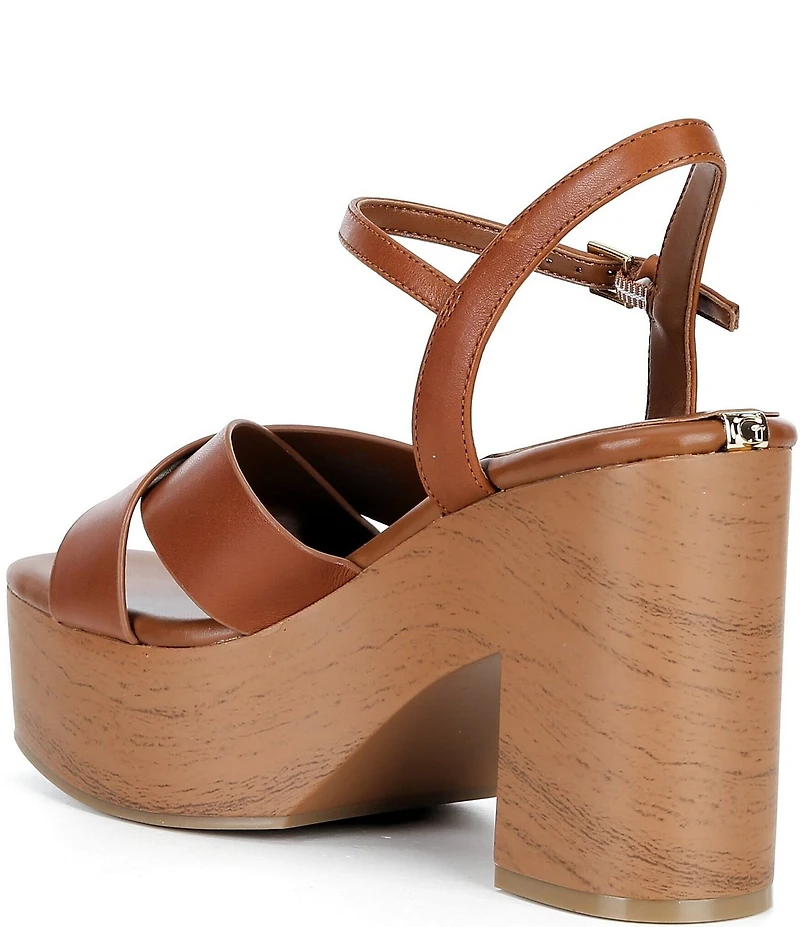 Guess Qeelin Leather Ankle Strap Crossband Platform Block Heel Sandals