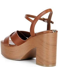 Guess Qeelin Leather Ankle Strap Crossband Platform Block Heel Sandals