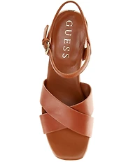 Guess Qeelin Leather Ankle Strap Crossband Platform Block Heel Sandals