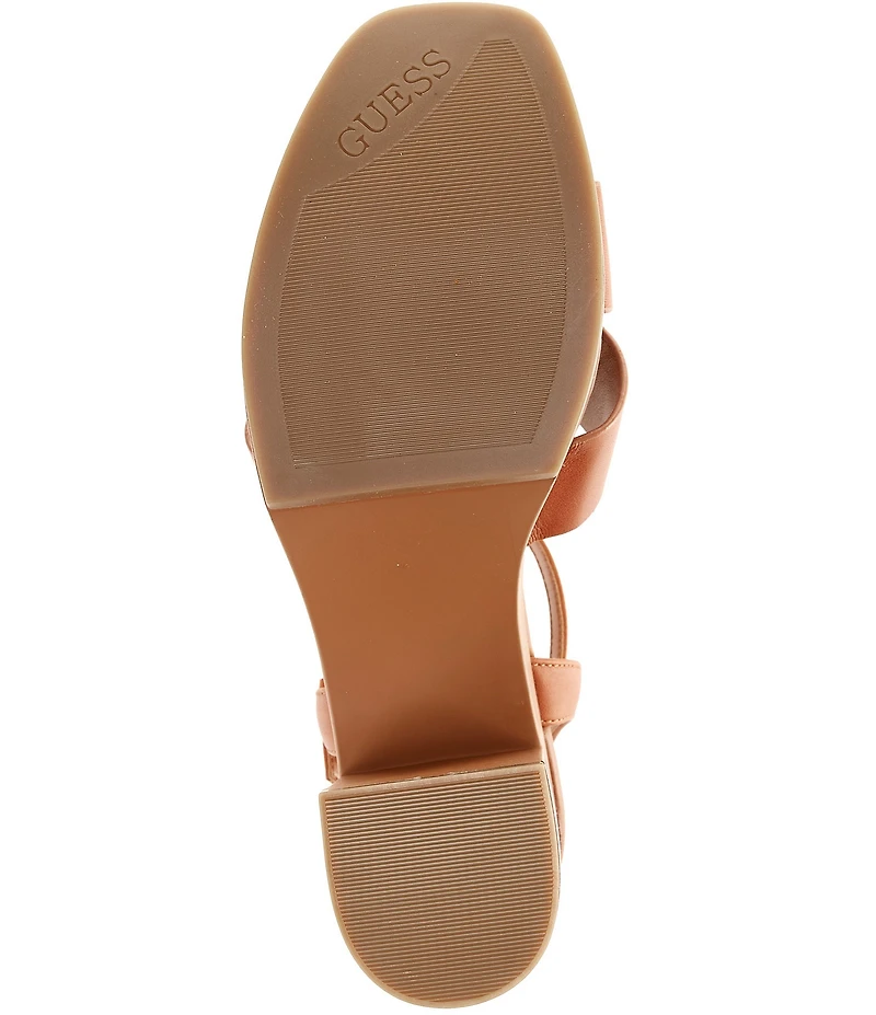 Guess Qeelin Leather Ankle Strap Crossband Platform Block Heel Sandals