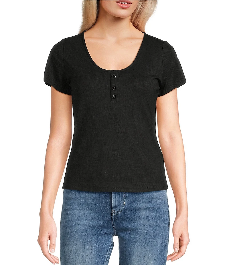 Guess Ribbed Knit Short Sleeve T-Shirt