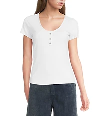 Guess Ribbed Knit Short Sleeve T-Shirt