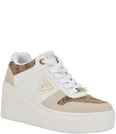 Guess Rozinn Wedge Logo Print Platform Wedge Sneakers