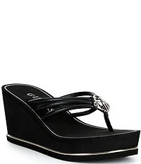 Guess Sabrie Hardware Detail Platform EVA Wedge Thong Sandals