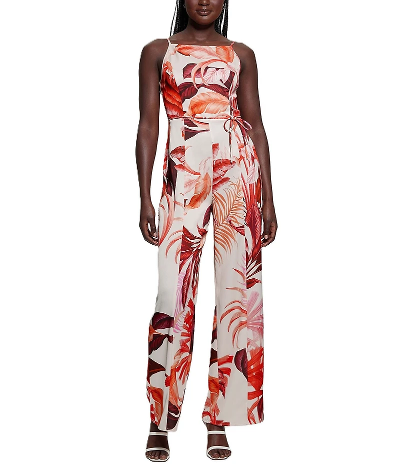 Guess Sana Tropical Printed Sleeveless Satin Jumpsuit
