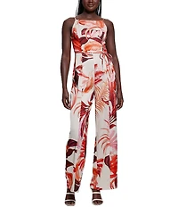 Guess Sana Tropical Printed Sleeveless Satin Jumpsuit