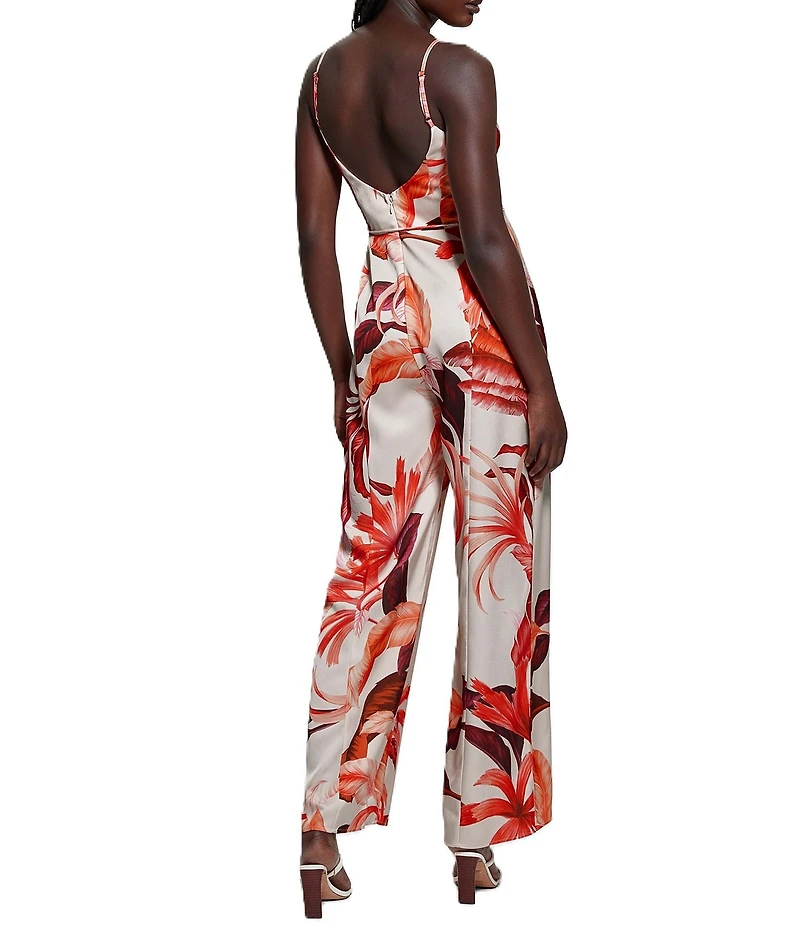 Guess Sana Tropical Printed Sleeveless Satin Jumpsuit
