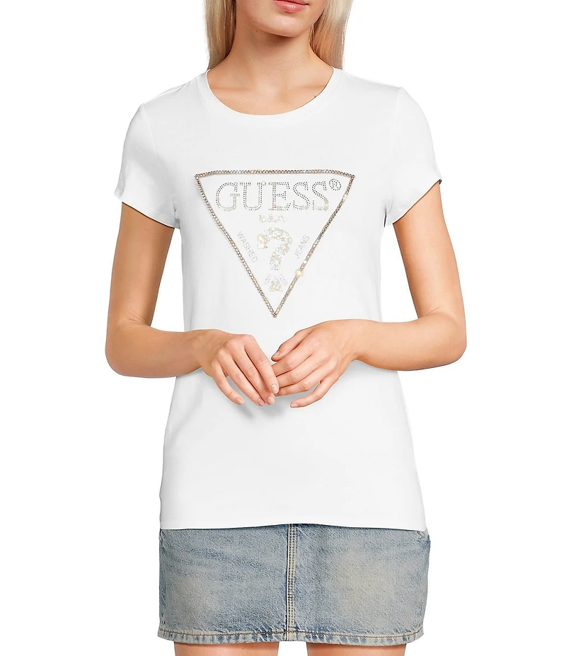 Guess Short Sleeve Embellished Logo T-Shirt