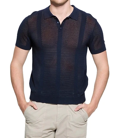Guess Short Sleeve Mesh Stripe Rib Elijah Polo Shirt