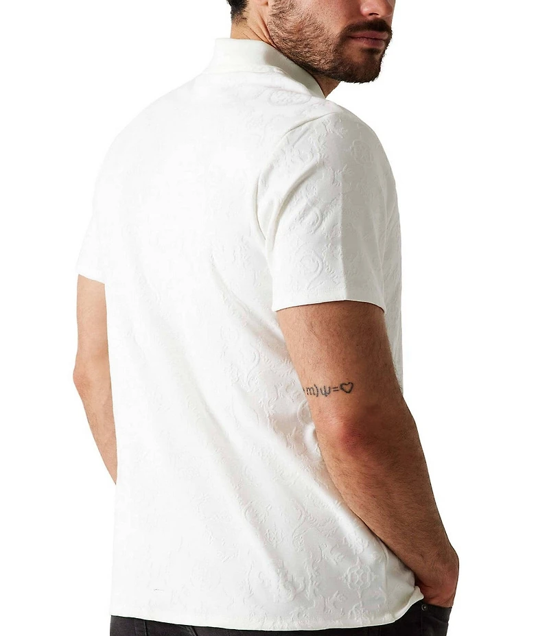 Guess Short Sleeve Tonal Jacquard Knit Polo Shirt