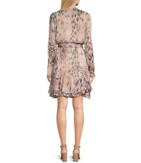 Guess Sibilla Jaguar-Printed Long Sleeve Belted Chiffon Dress