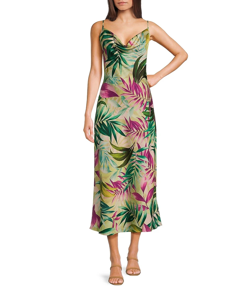 Guess Sleeveless Spaghetti Strap Akilina Tropical Floral Printed Dress