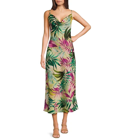 Guess Sleeveless Spaghetti Strap Akilina Tropical Floral Printed Dress