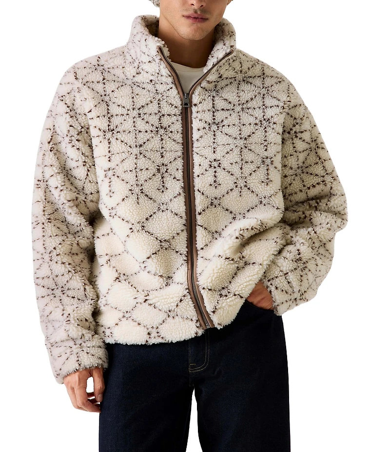 Guess Soldier Sherpa Jacquard Zip Up Sweater Jacket