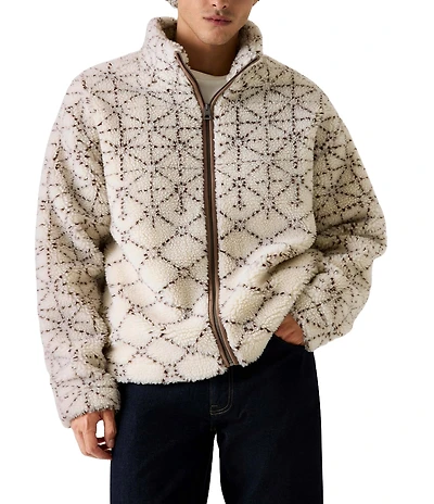 Guess Soldier Sherpa Jacquard Zip Up Sweater Jacket