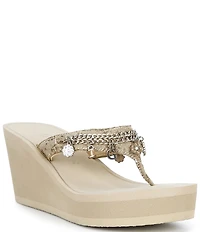 Guess Sutton Charm Logo Wedge Platform Thong Sandals