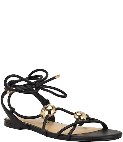 Guess Tabell Ankle Tie Hardware Detail Flat Sandals