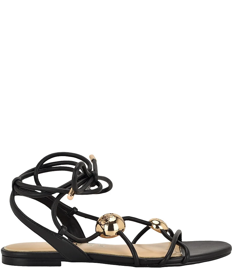 Guess Tabell Ankle Tie Hardware Detail Flat Sandals