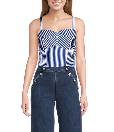 Guess Tecla Sleeveless Mixed-Stripe Poplin Bustier Top