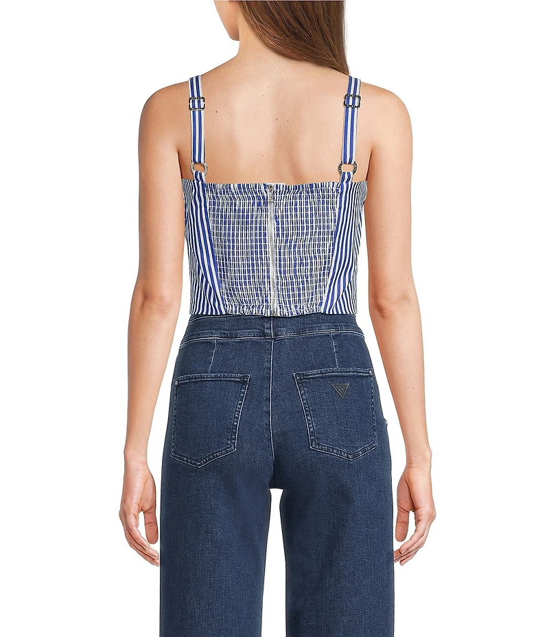 Guess Tecla Sleeveless Mixed-Stripe Poplin Bustier Top