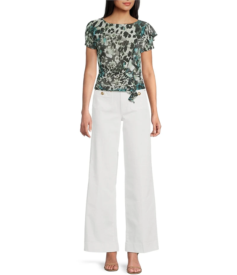 Guess Verdiana Leopard Printed Short Sleeve Slinky Mesh T-Shirt
