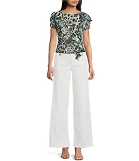 Guess Verdiana Leopard Printed Short Sleeve Slinky Mesh T-Shirt
