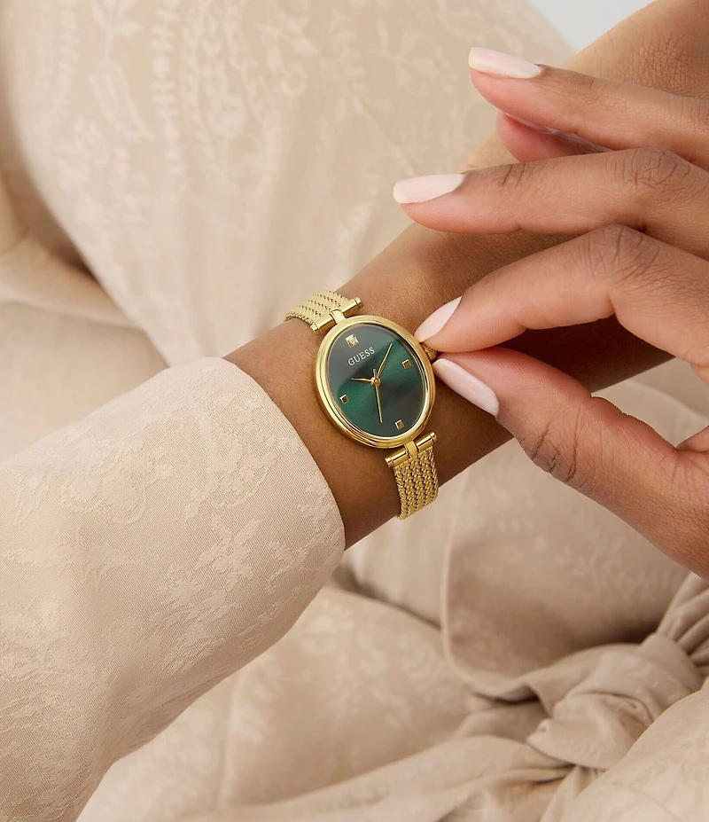 Guess Women's Analog Gold Tone Stainless Steel Mesh Bracelet Watch