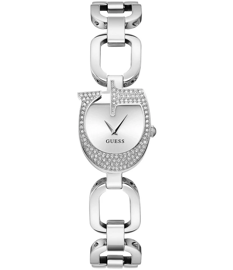 Guess Women's Crystal G Shape Analog Silver Stainless Steel Bracelet Watch