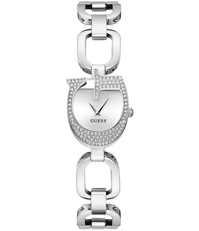 Guess Women's Crystal G Shape Analog Silver Stainless Steel Bracelet Watch