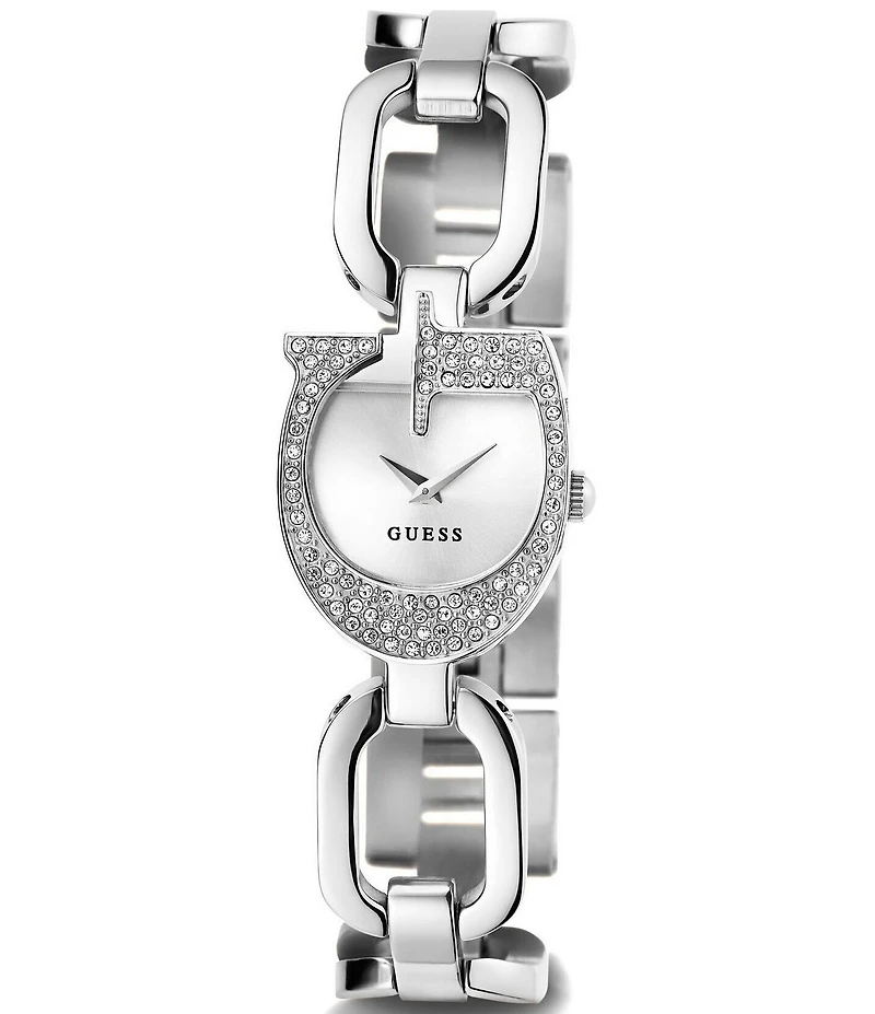 Guess Women's Crystal G Shape Analog Silver Stainless Steel Bracelet Watch