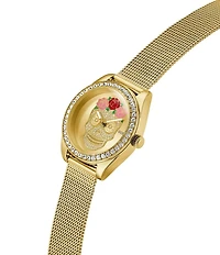 Guess Women's Day Of The Dead Analog Gold Tone Stainless Steel Mesh Bracelet Watch