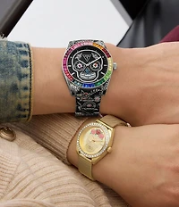 Guess Women's Day Of The Dead Analog Gold Tone Stainless Steel Mesh Bracelet Watch