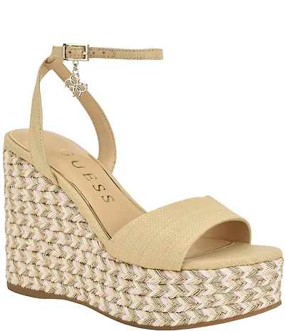 Guess Women's Everly Raffia Espadrille Wedge Sandals