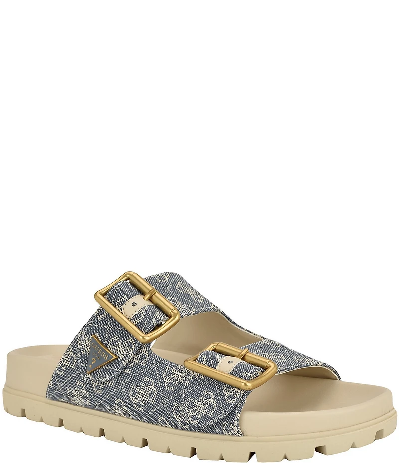 Guess Women's Fasten Signature Logo Banded Buckle Slide Sandals