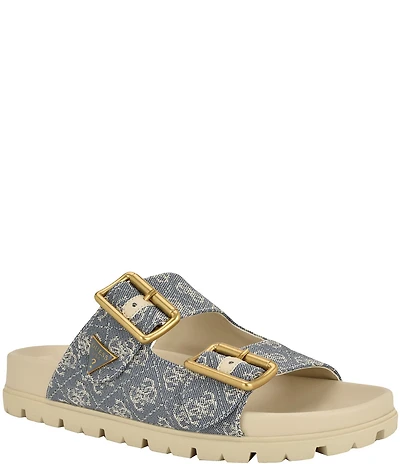 Guess Women's Fasten Signature Logo Banded Buckle Slide Sandals