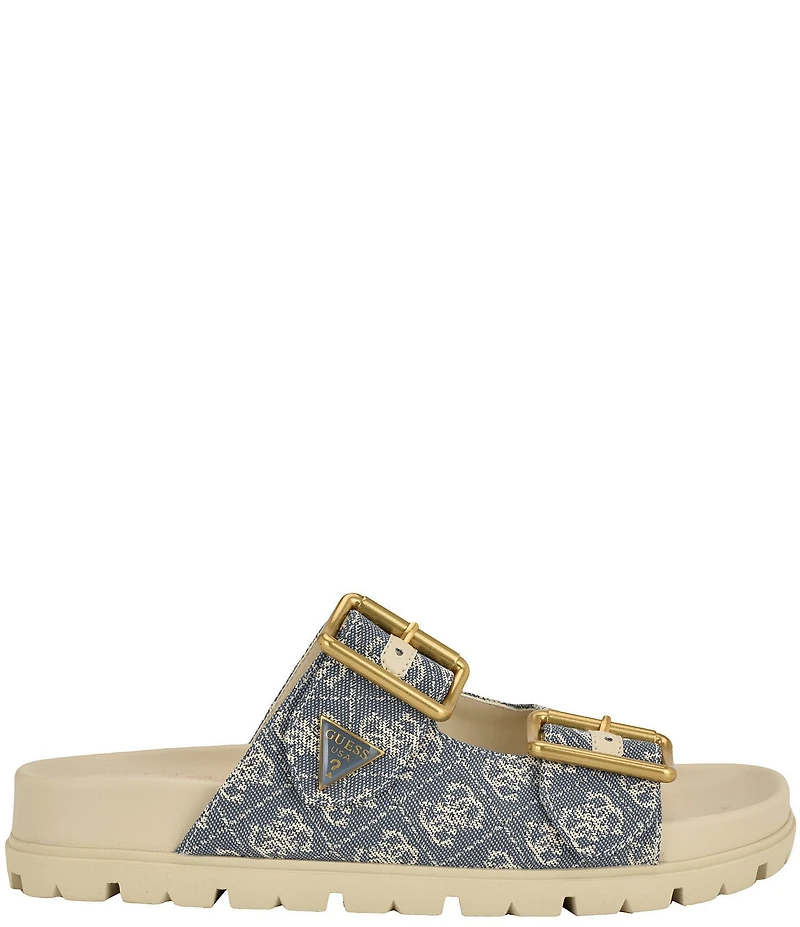 Guess Women's Fasten Signature Logo Banded Buckle Slide Sandals