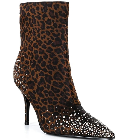 Guess Women's Gomoray Leopard Print Rhinestone Stretch Booties