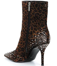 Guess Women's Gomoray Leopard Print Rhinestone Stretch Booties