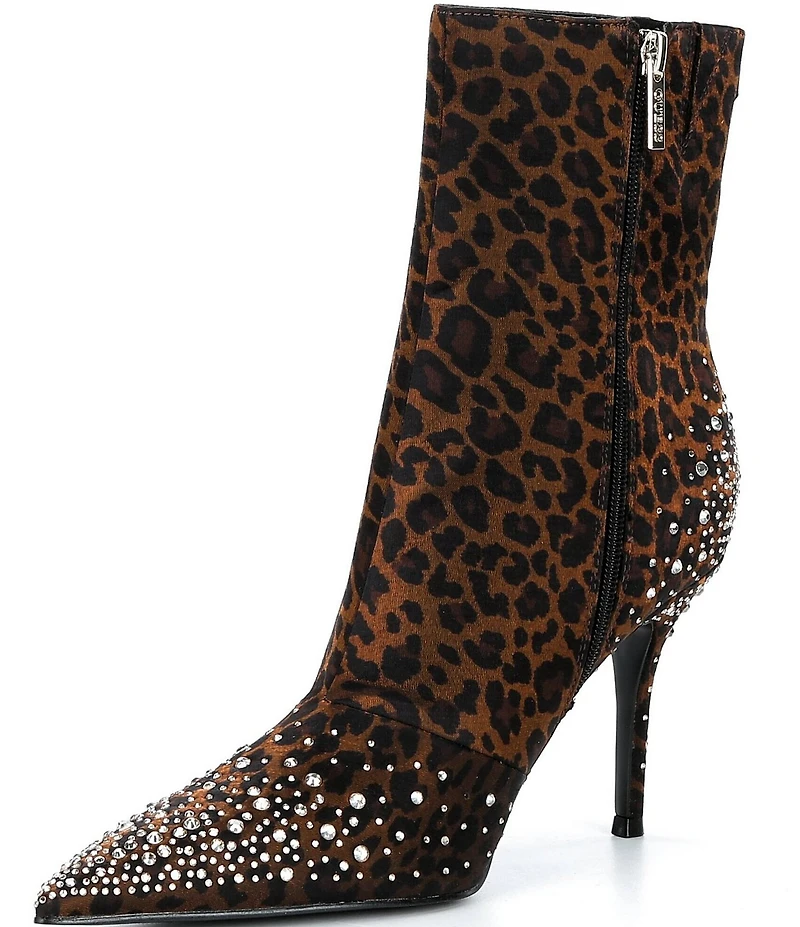 Guess Women's Gomoray Leopard Print Rhinestone Stretch Booties