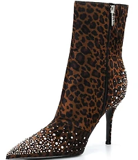 Guess Women's Gomoray Leopard Print Rhinestone Stretch Booties