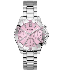Guess Women's Multifunction Pink Dial Silver Stainless Steel Bracelet Watch