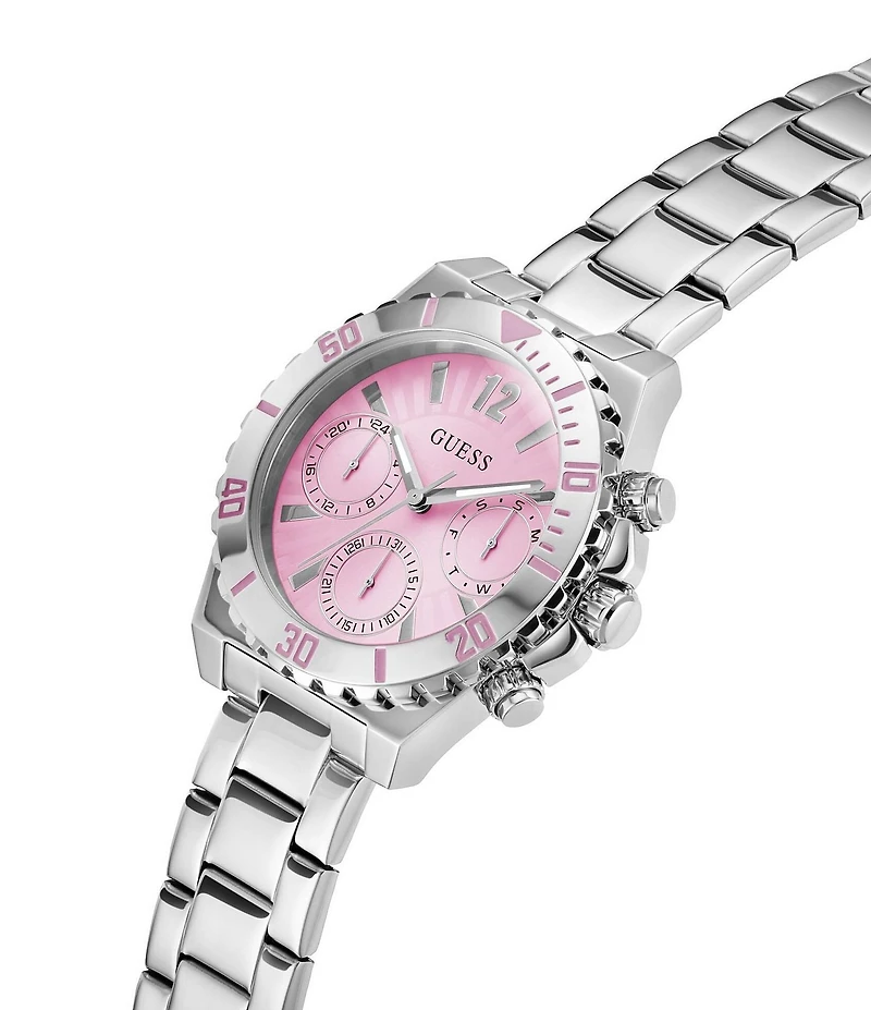 Guess Women's Multifunction Pink Dial Silver Stainless Steel Bracelet Watch