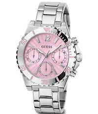 Guess Women's Multifunction Pink Dial Silver Stainless Steel Bracelet Watch
