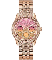 Guess Women's Multifunction Rose Gold Glitz Stainless Steel Bracelet Watch