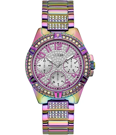 Guess Women's Purple Glitz Stainless Steel Multi-Function Watch